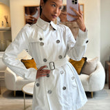 Burberry White Classic Trench Coat with Belt and Button Details Size UK 8