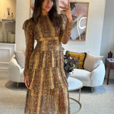 Zimmermann Brown Python Printed Long Sleeve Dress with Tiered Detail Size 1 (UK 10)