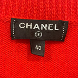 Chanel Red Cashmere Jumper with Pearl Crystal Embellished Logo Size FR 40 (UK 12)