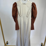 Rejina Pyo Cream, Brown Polka Dot Long-Sleeve Midi Dress Size UK 10