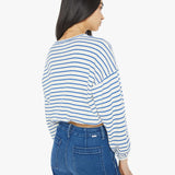 Mother - The L/S Swipe Crop - Cream And Blue