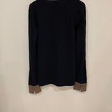 Chanel Navy Cashmere Jumper with Metallic Brown Details and CC Logo Buttons Size FR 40 (UK 12)