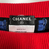 Chanel SS13 Red Knit Jumper with Pearl Pockets & Blue and White Window Detail Size FR 36 (UK 8)