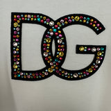 Dolce & Gabbana White Multi-Coloured Crystal DG Logo T-Shirt Size XS (UK 4-6)