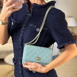 Chanel Baby Blue Quilted Trendy Wallet on Chain Bag in Lambskin Leather with Champagne Gold Hardware