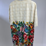 Dolce & Gabbana Cream Tweed Short Sleeve Long Jacket With Floral Print Detail Size IT 38 (UK 6)