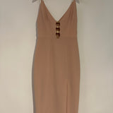 Zimmermann Blush Crepe Midi Dress with Gold Link and Split Detail Size 0 (UK 8)