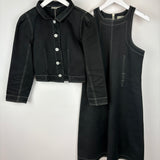 Courreges Black Short Jacket and Midi Dress Set With White Stitching Detail & White Buttons FR 40/38 (UK 10-12)