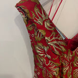 Prada Red & Gold Midi Dress with Floral & Bow Detail Size IT 40 (UK 8)