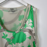 Fendi Green Leaf Print Asymmetric Midi Dress with Waist Tie Detail Size IT 40 (UK 8)