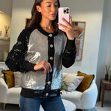 Balmain Black Sequin Panelled Bomber Jacket Size FR 38 (UK 10)