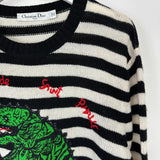 Christian Dior Black and White Striped Cashmere Jumper with Green Dragon Detail Size FR 36 (UK 8)RRP 2500£