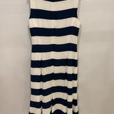 Dolce & Gabbana Navy and White Striped Midi Dress with Sequin Details and Lace Trim Size IT 44 (UK 12)