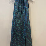 Prada Blue & Green Metallic Sleeveless Midi Dress with Floral Prints Size IT 40 (UK 8)