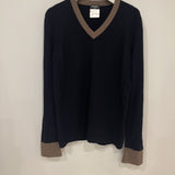 Chanel Navy Cashmere Jumper with Metallic Brown Details and CC Logo Buttons Size FR 40 (UK 12)