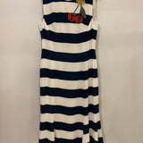 Dolce & Gabbana Navy and White Striped Midi Dress with Sequin Details and Lace Trim Size IT 44 (UK 12)