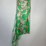 Fendi Green Leaf Print Asymmetric Midi Dress with Waist Tie Detail Size IT 40 (UK 8)