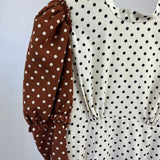 Rejina Pyo Cream, Brown Polka Dot Long-Sleeve Midi Dress Size UK 10