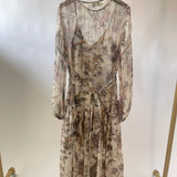 Zimmermann Cream and Brown Floral Print Silk Midi Dress with Belt and Slip Size 1 (UK 10)