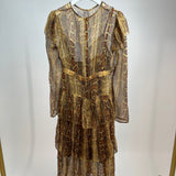 Zimmermann Brown Python Printed Long Sleeve Dress with Tiered Detail Size 1 (UK 10)