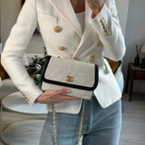 Chanel Vintage White, Black Trim Matelasse Cross-Body Bag in Lambskin Leather with 24K Gold Hardware