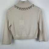 Zimmermann Cream Cropped Knit High Neck Jumper with Crystal Neck Line Embellishment Detail Size OP/XS (UK 6/8) RRP £550