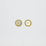 Chanel Vintage 94P Gold Iridescent Pearl with CC Logo Round Clip-On Earrings