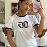 Dolce & Gabbana White Multi-Coloured Crystal DG Logo T-Shirt Size XS (UK 4-6)