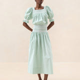 Roeffler Randall - Anais Green/Cream Smocked Dress