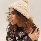 Roeffler Randall - Ava Cream Knit Pompom Hat