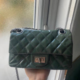 Chanel Patent Leather Olive Green Classic Flap With Silver Hardware