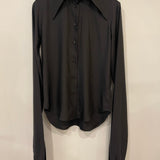 The Row Black Silk Long Sleeve Shirt with Collar Detail Size 0 (UK 4)