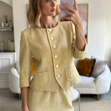 Yves Saint Laurent Pastel Yellow, Pink and Blue Tweed Jacket and Skirt Set Detail Size FR 36 (UK 8)