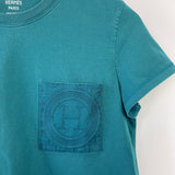 Hermès Teal T-Shirt with Crochet H Pocket Detail Size FR 38 (UK 10)