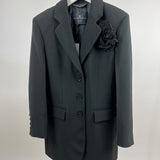 Ermanno Scervino Black Single-Breasted Blazer Jacket with Black Flower Patch Detail Logo Button Detail Size IT 36 (UK 4)