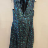 Prada Blue & Green Metallic Sleeveless Midi Dress with Floral Prints Size IT 40 (UK 8)