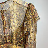 Zimmermann Brown Python Printed Long Sleeve Dress with Tiered Detail Size 1 (UK 10)