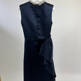 Alexander McQueen Navy Silk Midi Dress with Ruching and Silver Diamante Neck Detail Size IT 38 (UK 6)