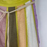 Zimmermann Multi-Colour Stripe Linen Midi Skirt and Top Set with Shell Belt Size 0 (UK 8)