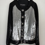 Balmain Black Sequin Panelled Bomber Jacket Size FR 38 (UK 10)