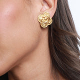 Chanel Vintage Yellow Gold Flower with CC and Chanel Logo Detail Clip-On Earrings