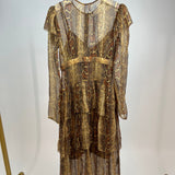 Zimmermann Brown Python Printed Long Sleeve Dress with Tiered Detail Size 1 (UK 10)