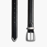 Khaite - Benny Belt in Black Leather and Off-White Stitching with Silver