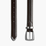 Khaite - Benny Belt in Dark Brown Leather and Off-White Stitching with Silver