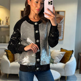 Balmain Black Sequin Panelled Bomber Jacket Size FR 38 (UK 10)