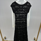 Chanel Black Crochet Short Sleeve Midi Dress with White Long-Sleeve Under-Layer Set Size FR 34 (UK 6)