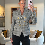 Balmain Black and White Houndstooth Blazer Jacket with Gold Button Details Size FR 38 (UK 10)