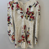 Zuhair Murad White Long-Sleeve Sequin Embellished Playsuit with Abstract Multicolour Details Size IT 42 (UK 10)