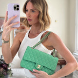 Chanel Mint Green Medium Classic Double Flap in Caviar Leather with Champagne Gold Hardware