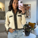 Chanel Cream Tweed Jacket with Brown, White ZigZag Trim Detail Size FR 38 (UK 10)